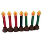 Image of a crafted kinara with red, blue and green candles